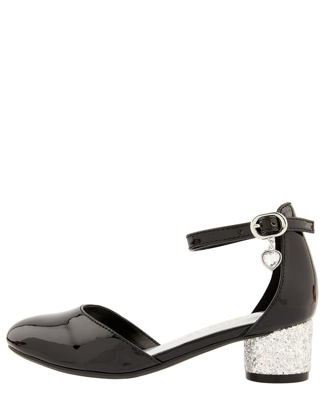 Heart Charm Patent Two-Part Heeled Shoes, Black (BLACK), large