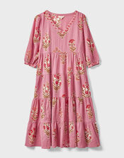 East Macy Hand-Screen Printed Midi Dress, Pink (PINK), large