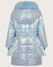 Metallic Frill Padded Coat, Blue (PALE BLUE), large