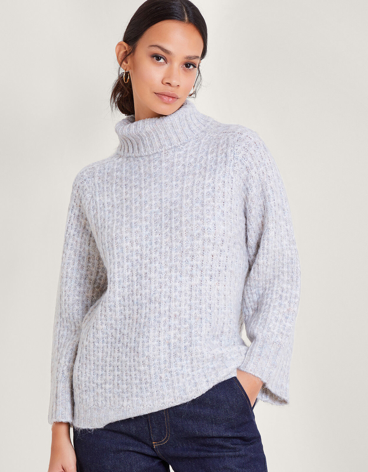 Grey knitted 2025 roll neck jumper