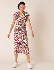 Animal Print Jersey Shirt Midi Dress, Red (RED), large
