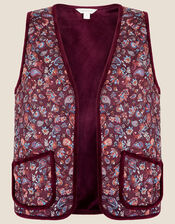 Paisley Print Quilted Waistcoat with Sustainable Cotton, Red (BURGUNDY), large