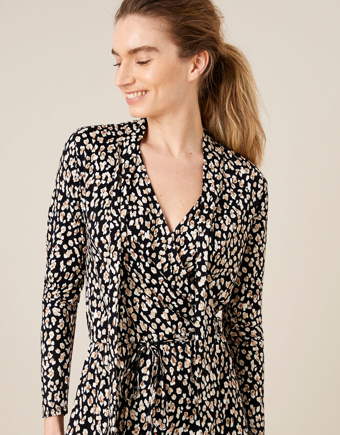 Amelia Animal Print Jersey Jumpsuit, Black (BLACK), large