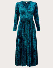 Victoria Crushed Velvet Midi Dress , Teal (TEAL), large