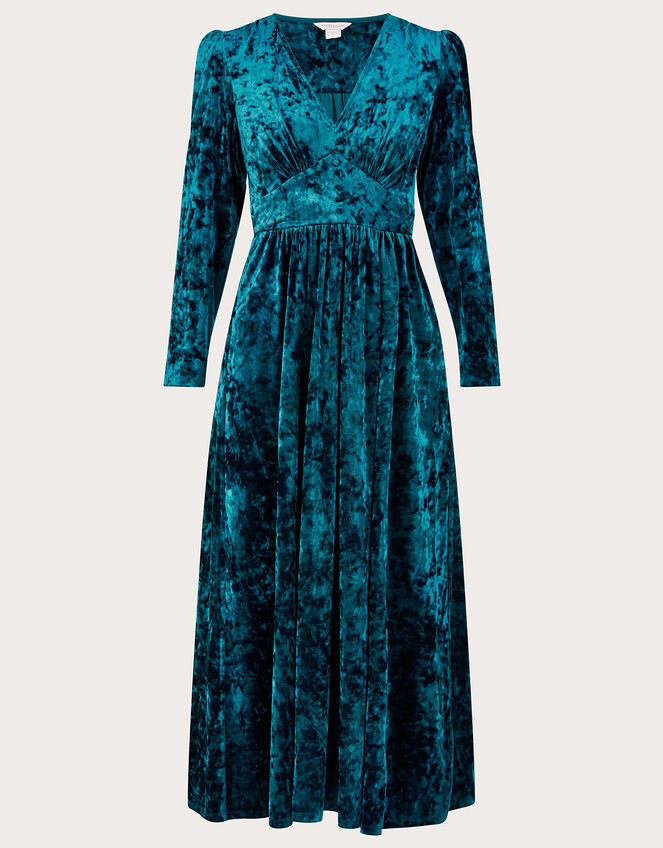 Victoria Crushed Velvet Midi Dress , Teal (TEAL), large