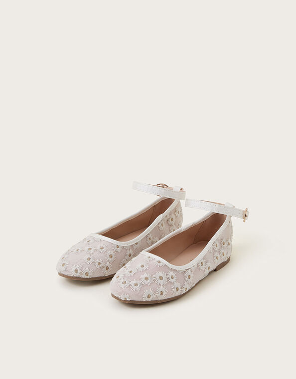 Daisy Embroidered Mesh Ballet Flats, Pink (PINK), large