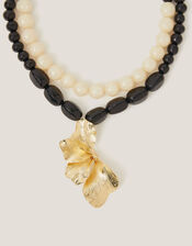 Layered Bead Floral Pendant Necklace, , large