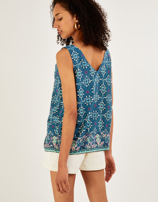 Geometric Tile Print V-Neck Cami Top, Teal (TEAL), large