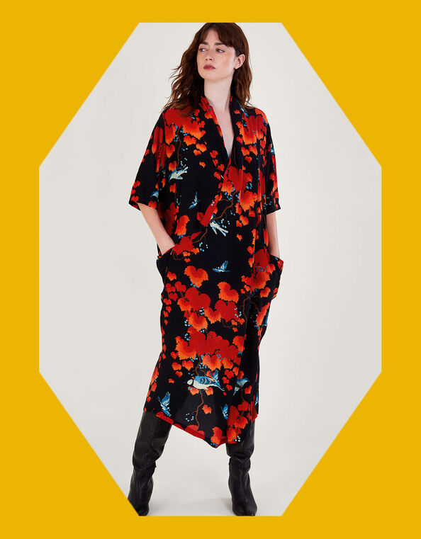 One Hundred Stars Rachel Print Dress, Black (BLACK), large