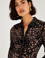 Ruched Animal Shirt Jersey Dress in LENZING™ ECOVERO™, Black (BLACK), large