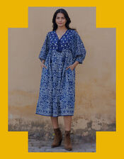 Dilli Grey Paisley Midi Dress, Blue (INDIGO), large