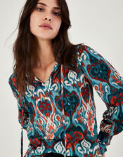 Ikat Print Metallic Base Top with LENZING™ ECOVERO™, Teal (TEAL), large