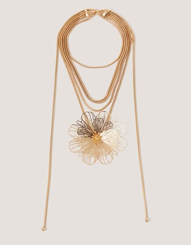 Statement Flower Layered Necklace, , large