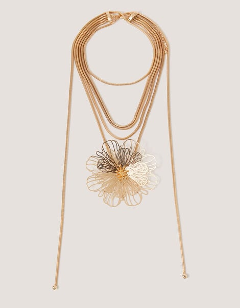 Statement Flower Layered Necklace, , large