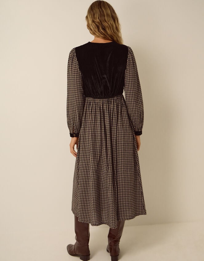 Elise Embroidered Check Print Midi Dress, Black (BLACK), large