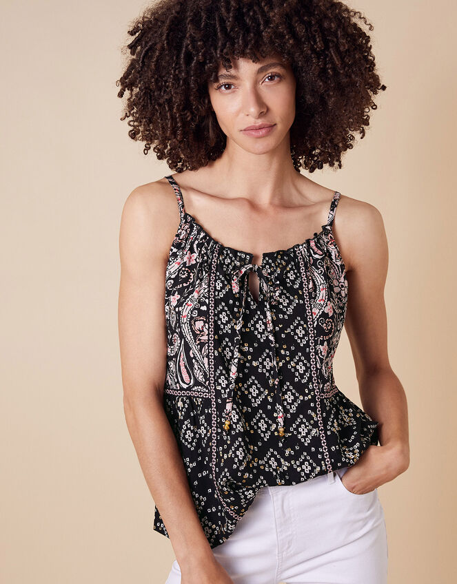 Foil and Paisley Cami Top in LENZING™ ECOVERO™, Black (BLACK), large