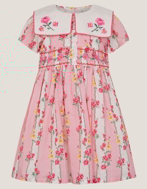 Baby Floral Stripe Square Collar Dress, Pink (PINK), large