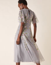 Natalia Floral Embellished Tea Dress, Grey (GREY), large