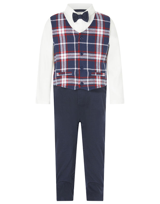 Newborn Baby Smart Check Romper, Blue (NAVY), large