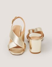 Cally Crossover Leather Block Heels , Gold (GOLD), large