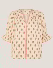 Laurie Floral Print Jersey Top, Ivory (IVORY), large