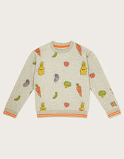 Fruit and Vegetable Print Sweatshirt, Grey (GREY), large