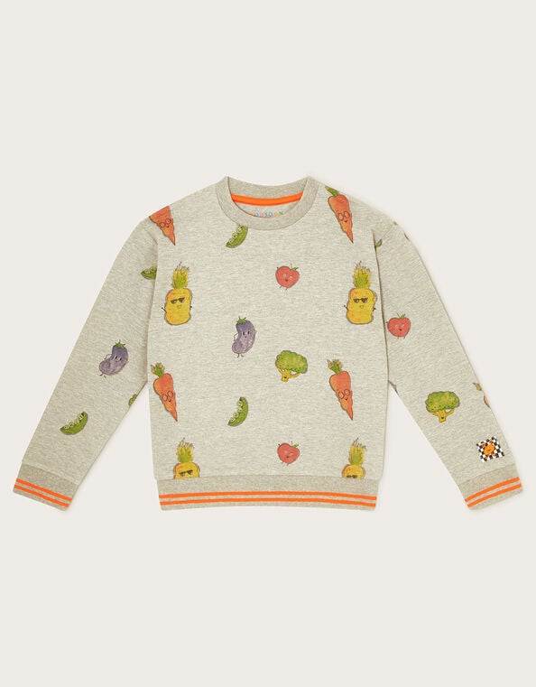 Fruit and Vegetable Print Sweatshirt, Gray (GREY), large