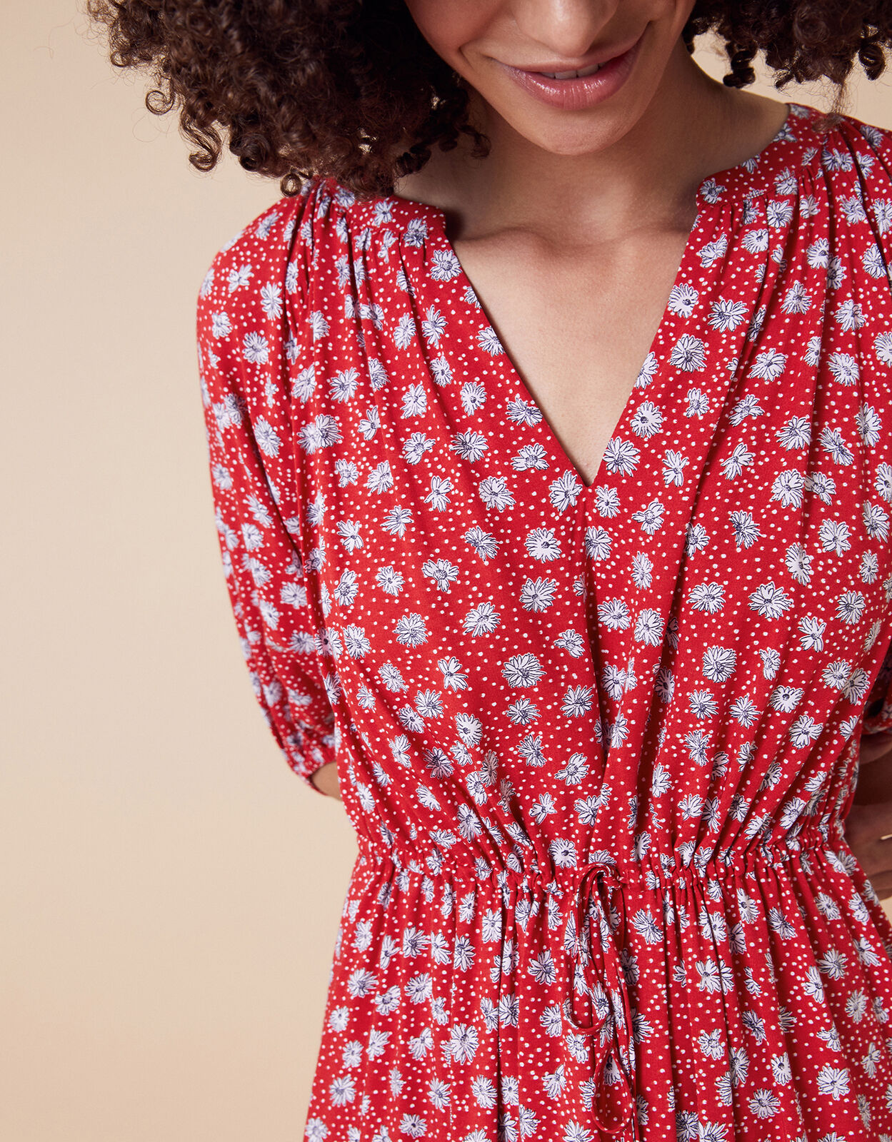 Daisy Print Midi Dress in LENZING ECOVERO Red Day Dresses