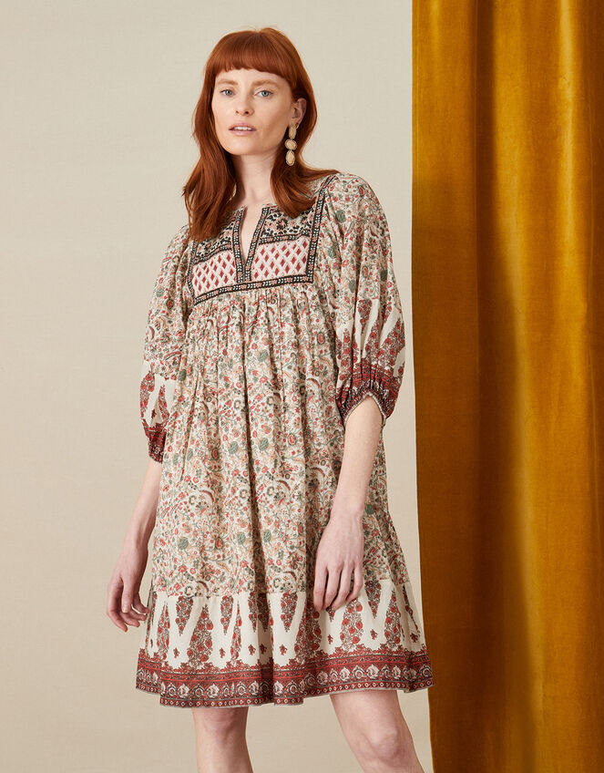 Jess Boho Embellished Dress, Natural (NATURAL), large