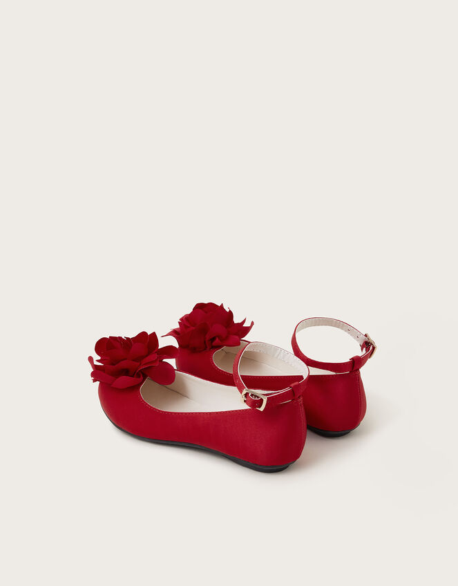 Corsage Flower Ballet Flats, Red (RED), large