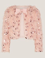 Feather Sequin Bow Jacket, Pink (PINK), large