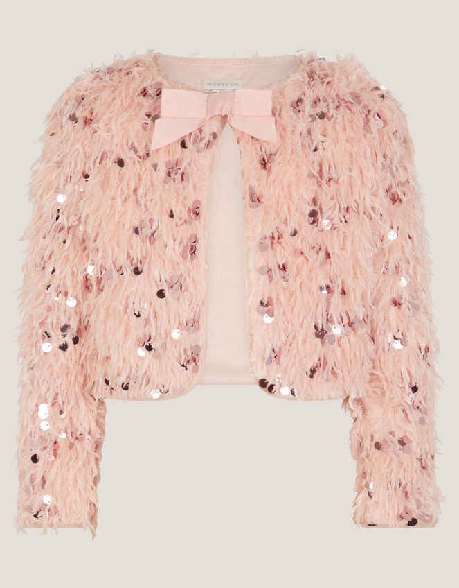 Feather Sequin Bow Jacket, Pink (PINK), large