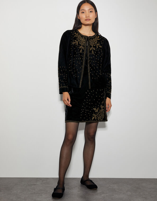 Beth Embellished Velvet Jacket, Black (BLACK), large