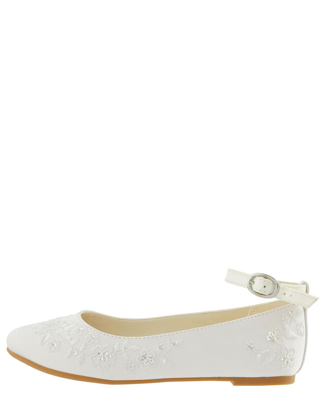 COMMUNION Embroidered Satin Ballerina Flats, White (WHITE), large