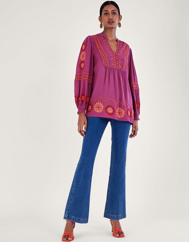 Floral Stitch Blouse, Pink (PINK), large