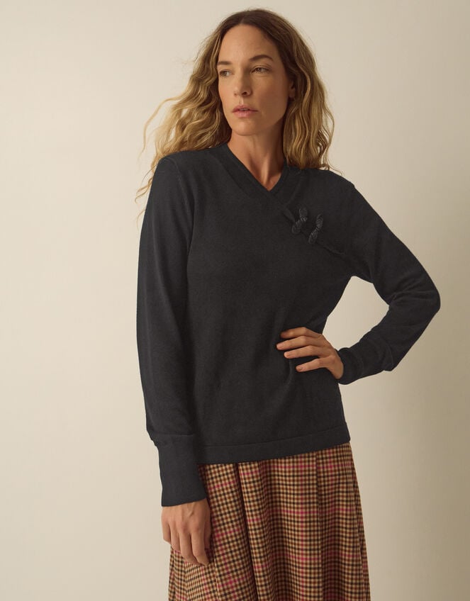 Fay Frogging Knit Jumper, Black (BLACK), large