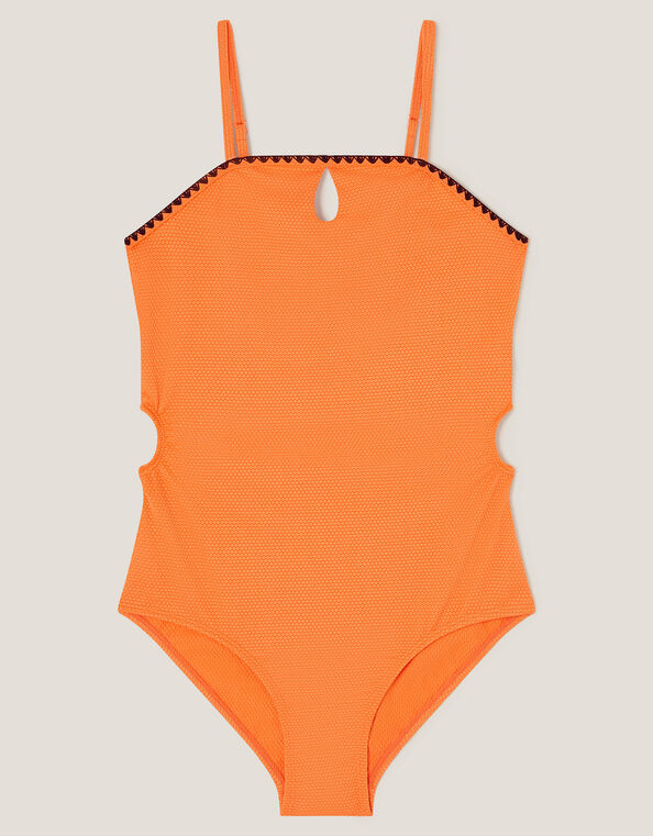 Textured Cut-Out Swimsuit, Orange (ORANGE), large