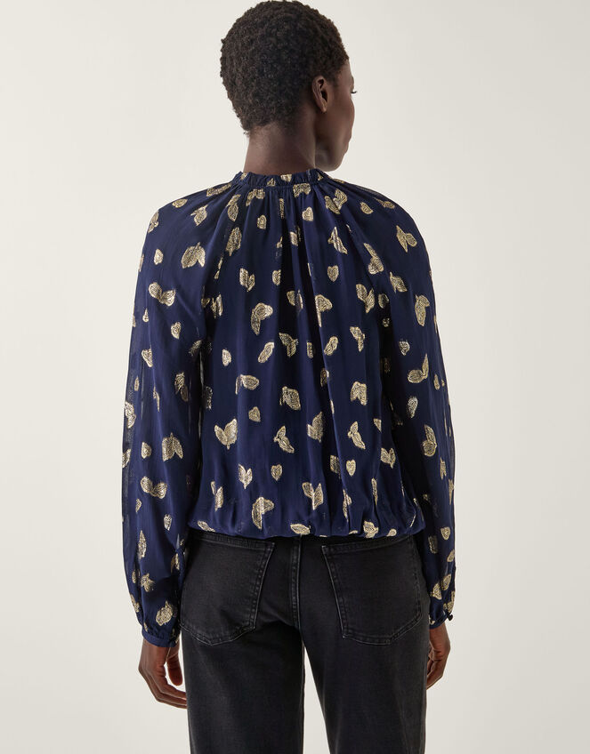 Angela Leaf Print Wrap Blouse, Blue (NAVY), large