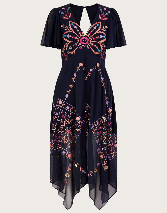 Brittany Embroidered Dress in Recycled Polyester, Blue (NAVY), large