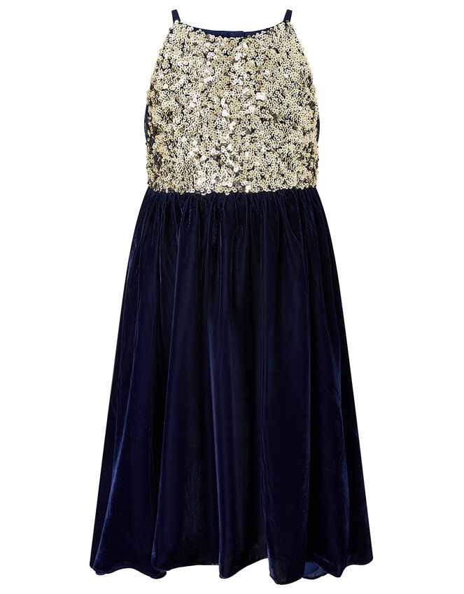 Truth Sequin Velvet Hi-Low Dress, Blue (NAVY), large