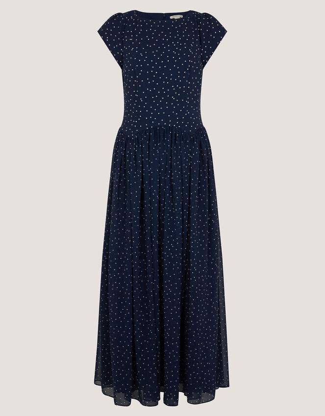 Caitie Polka Dot Midi Dress, Blue (NAVY), large