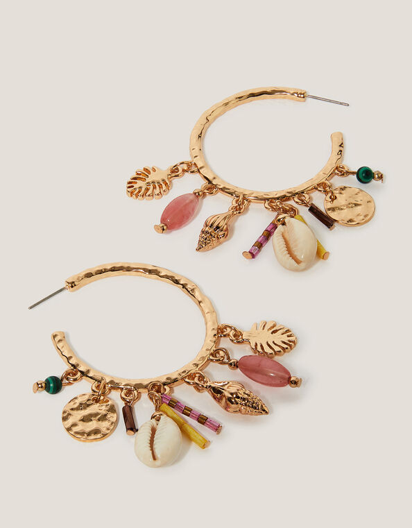 Mix Charm Hammered Hoop Earrings, , large