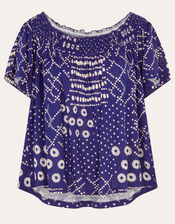 Cindy Print Bardot Top, Blue (BLUE), large