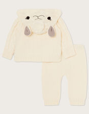 Newborn Lenny Llama Cable Knit Set, Ivory (IVORY), large