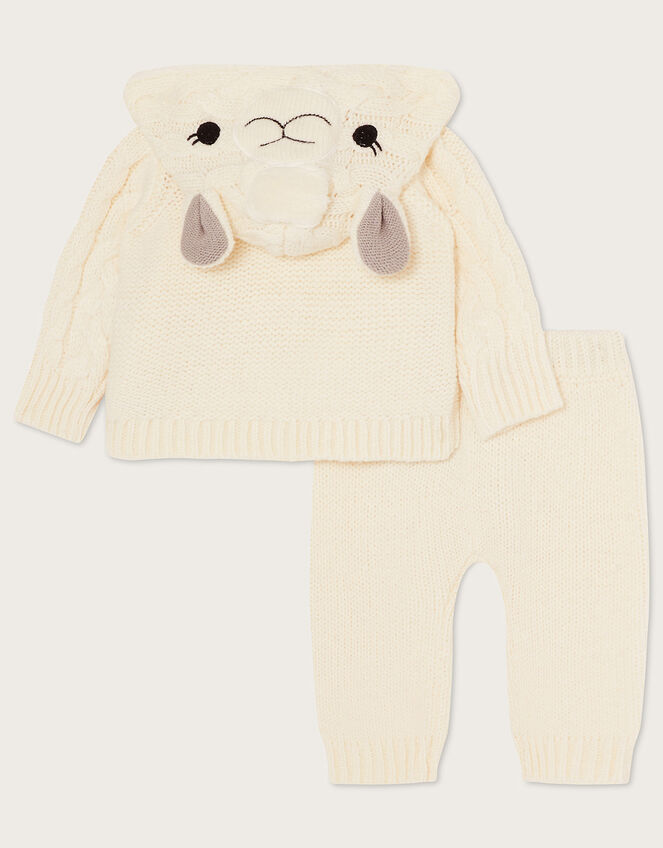 Newborn Lenny Llama Cable Knit Set, Ivory (IVORY), large