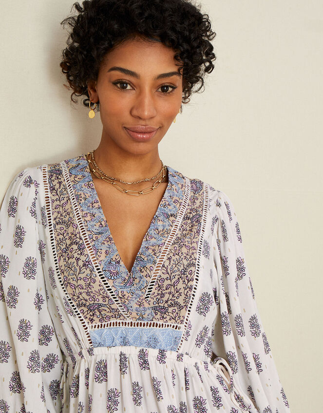 Heritage Print Fit and Flare Dress, Blue (BLUE), large