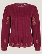 Mia Embroidered Corduroy Blouse, Red (CHERRY), large