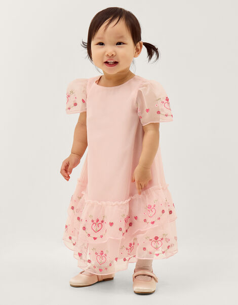 Baby Heart Embroidered Mesh Party Dress, Pink (PINK), large