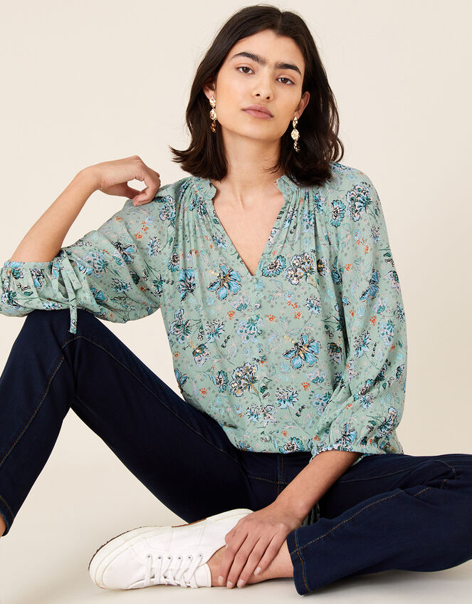 Embellished Blouse in LENZING™ ECOVERO™ Green | Artisan | Monsoon Global.