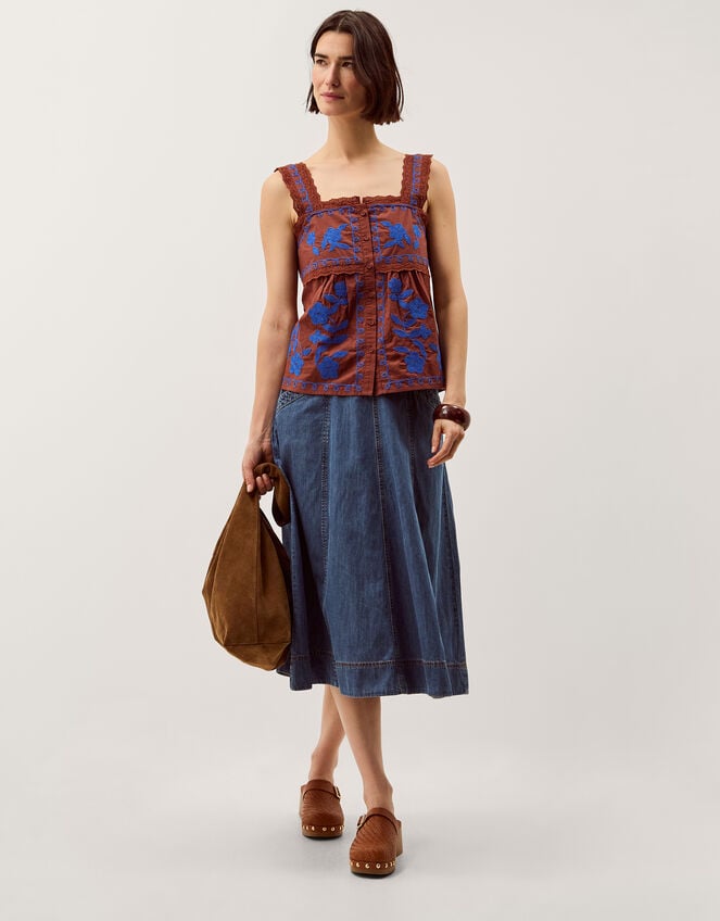 Madison Embroidered Broderie Lace Top, Brown (BROWN), large